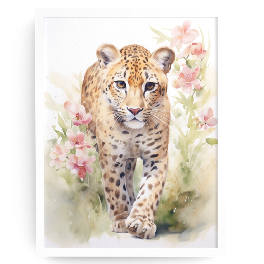 Watercolor Leopard Portrait Wall Art Illustration Print Poster Unframed